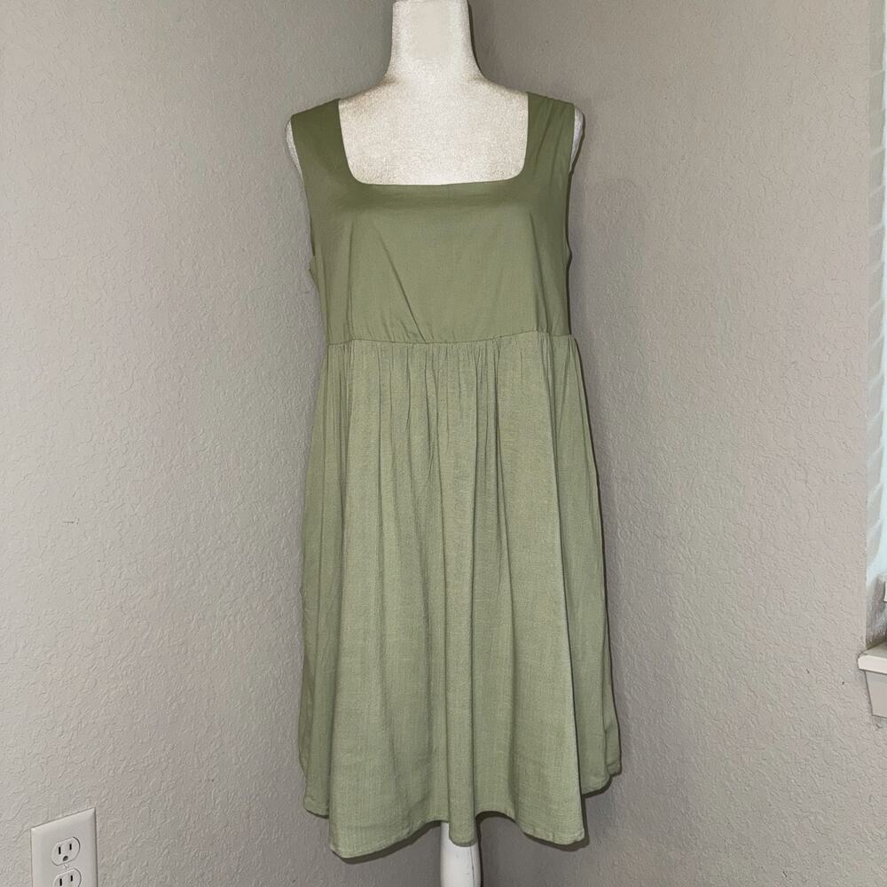 And Now This Spring Dress Womens Large Green Smocked Back Square-Neck Sleeveless
